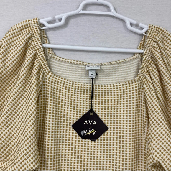 New Ava & Viv Yellow Gingham Square Neck Stretch Knit Top 4X - Picture 3 of 9